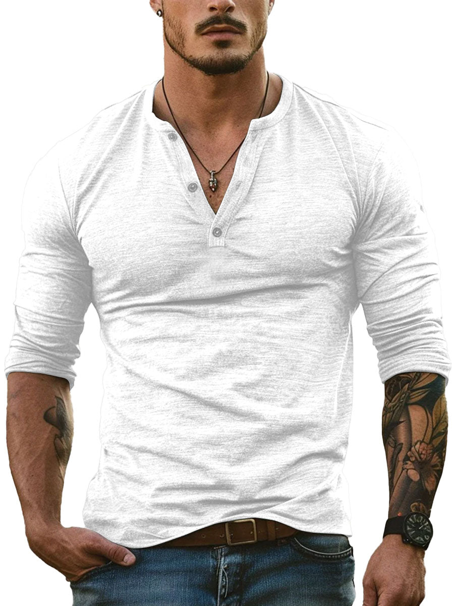 T-Shirt a Maniche Lunghe con Collo Henley