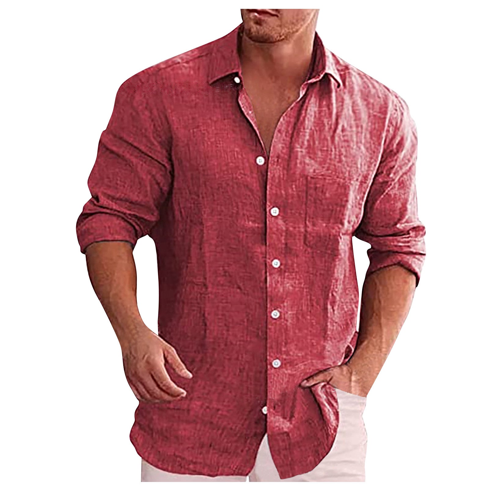Camicia Casual in Lino con Collo Revers