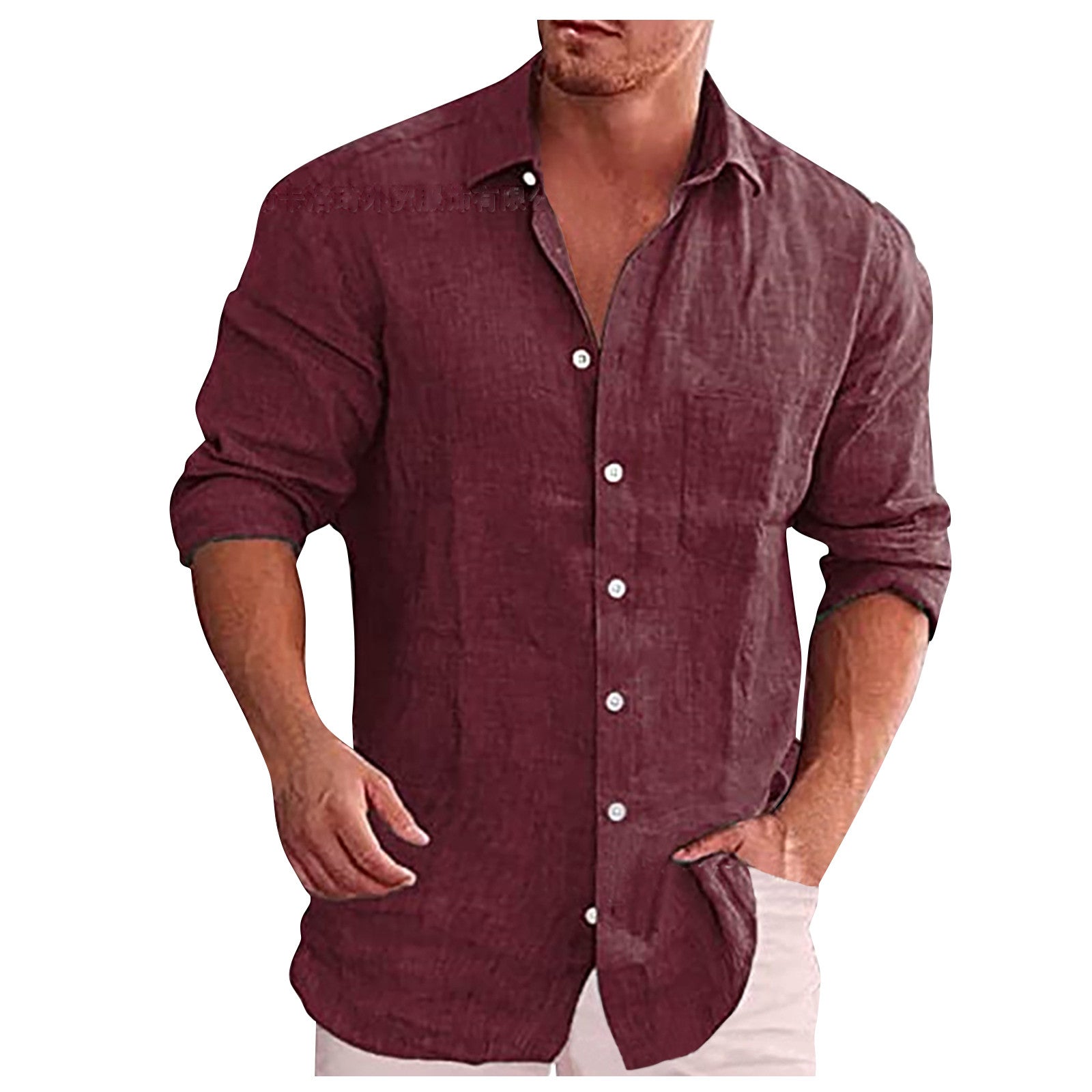 Camicia Casual in Lino con Collo Revers