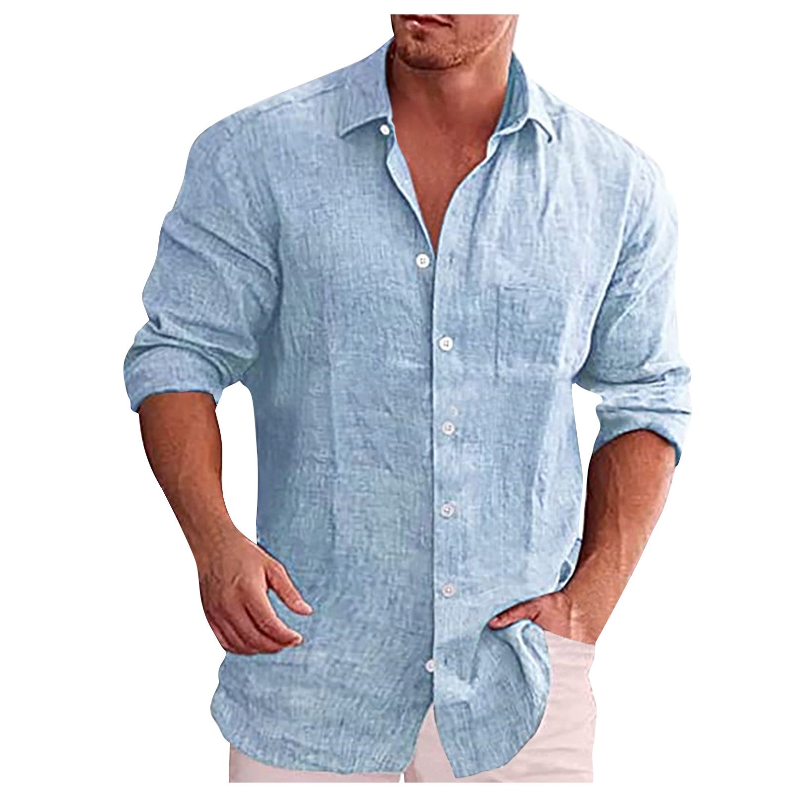 Camicia Casual in Lino con Collo Revers