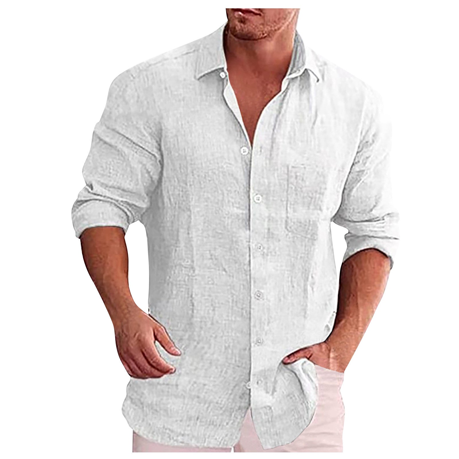 Camicia Casual in Lino con Collo Revers