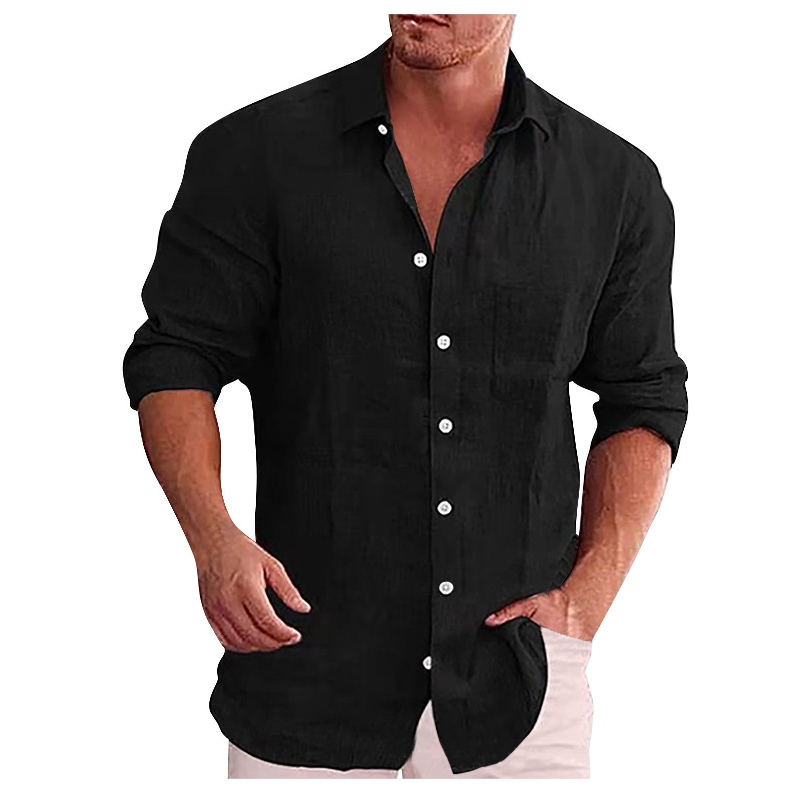 Camicia Casual in Lino con Collo Revers