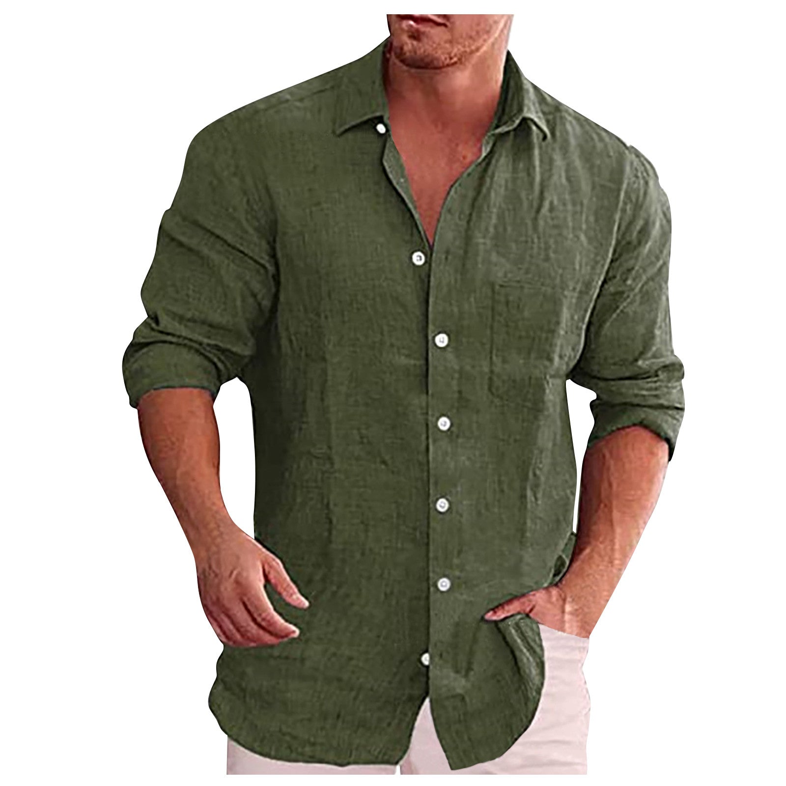 Camicia Casual in Lino con Collo Revers