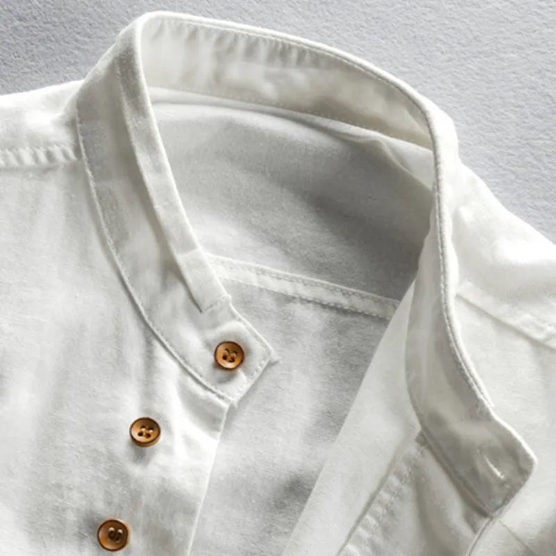 Camicia Slim Fit con Collo alla Francese e Maniche Lunghe