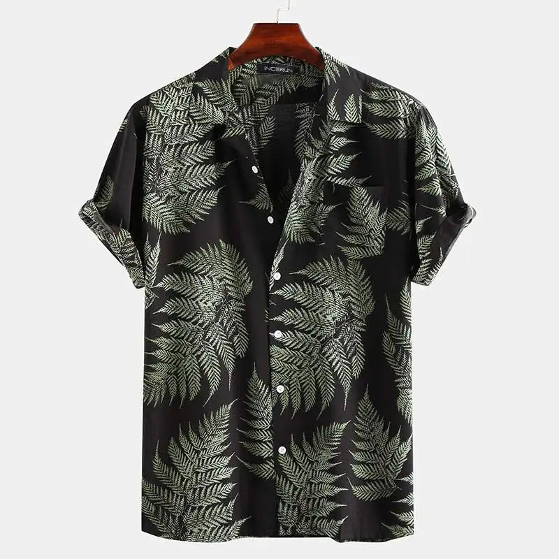 Camicia Tropicale con Stampa Foglie