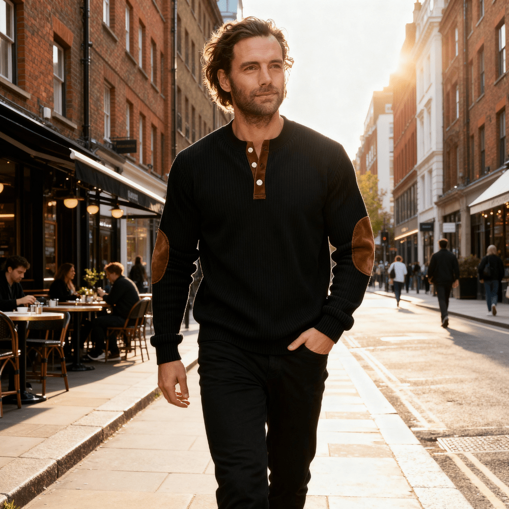 Vittorio | Felpa Bicolore con Colletto Henley