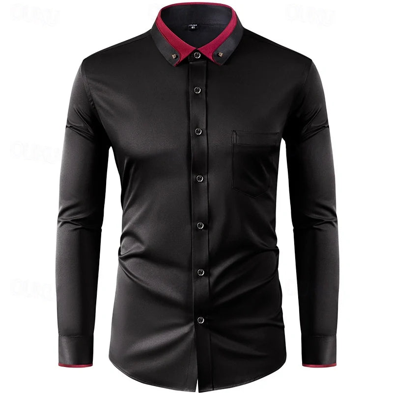 Camicia elegante uomo a due colori a maniche lunghe