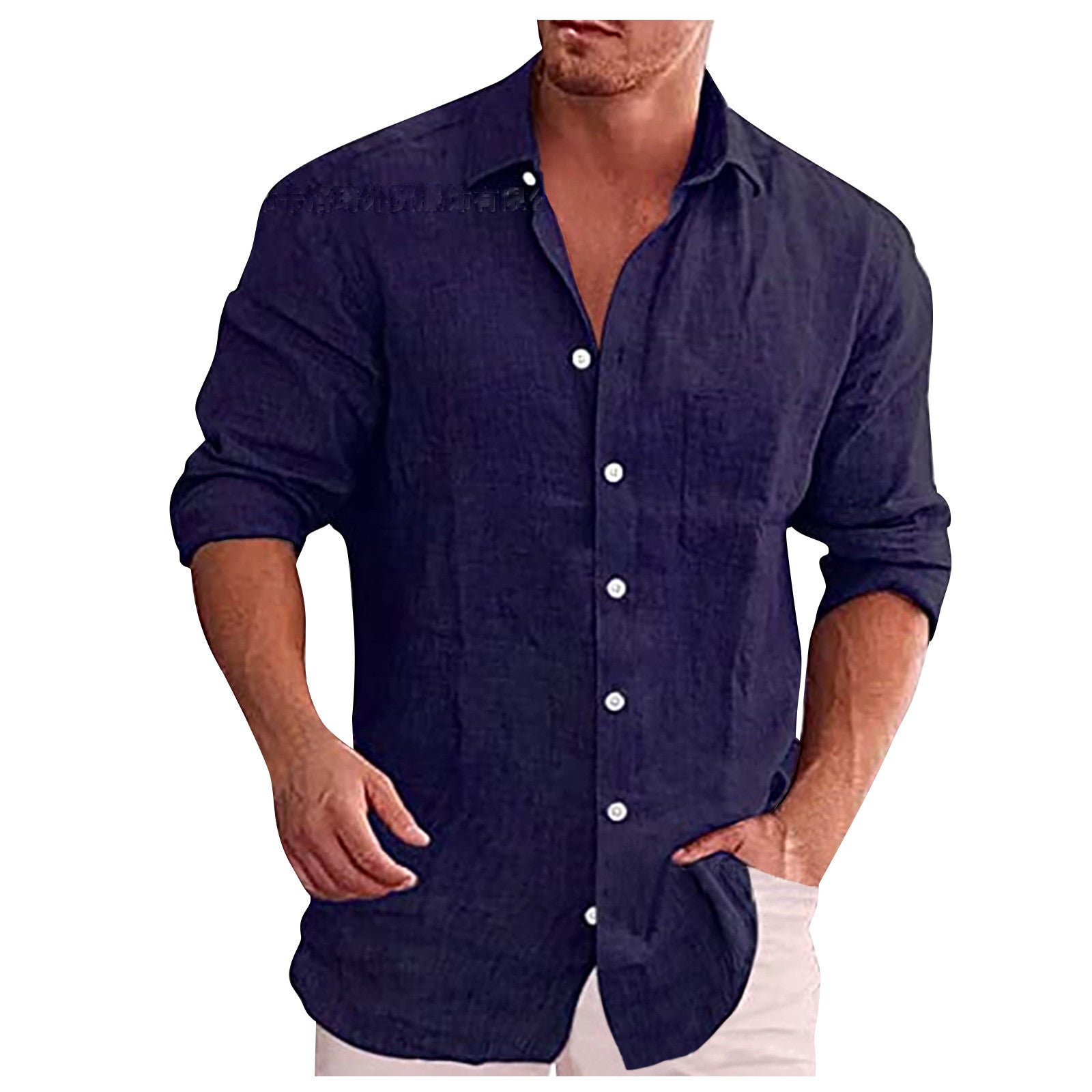 Camicia Casual in Lino con Collo Revers