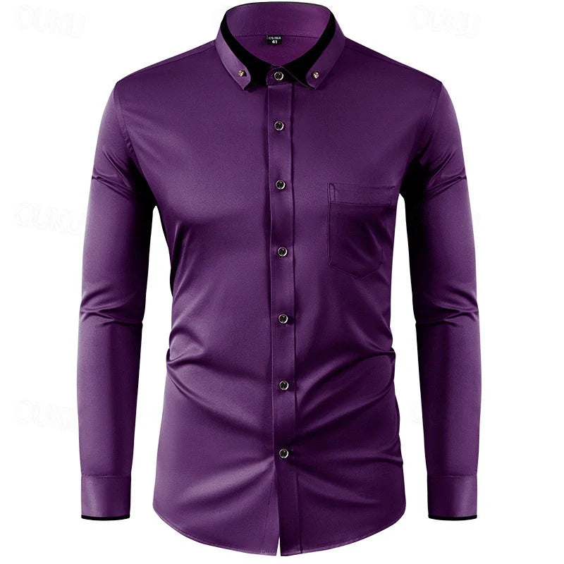 Camicia elegante uomo a due colori a maniche lunghe