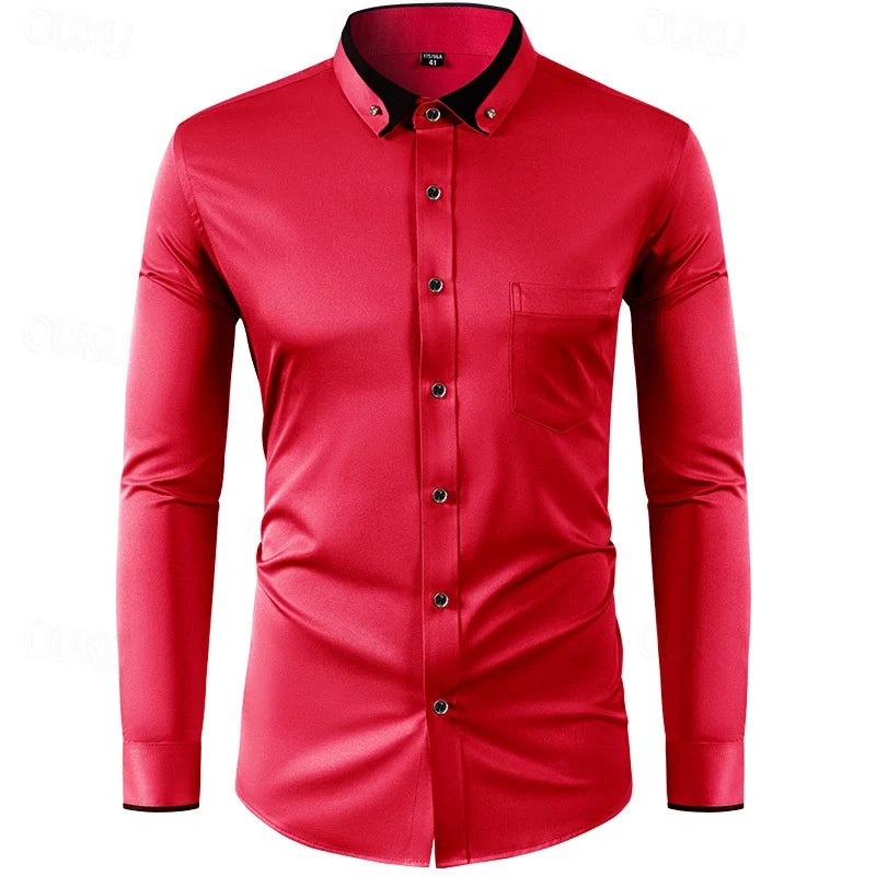 Camicia elegante uomo a due colori a maniche lunghe