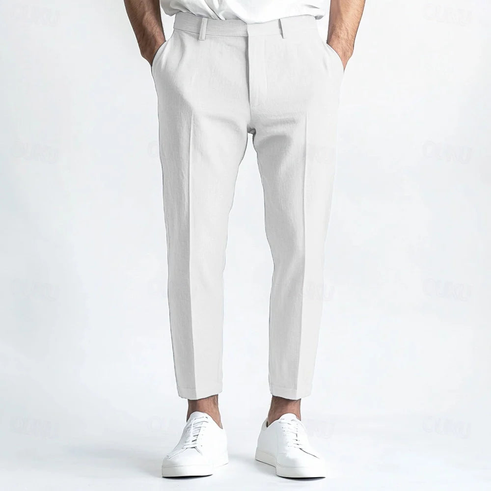 Pantaloni da uomo in lino dritti estivi traspiranti
