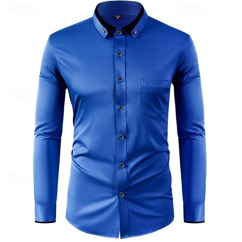 Camicia elegante uomo a due colori a maniche lunghe