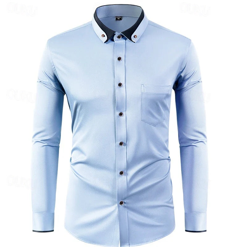 Camicia elegante uomo a due colori a maniche lunghe