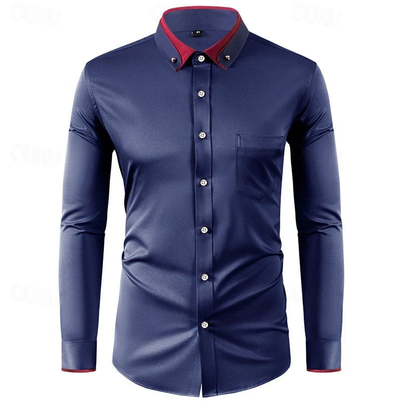 Camicia elegante uomo a due colori a maniche lunghe