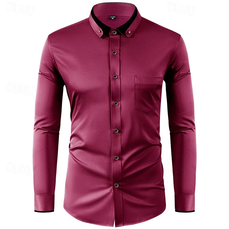Camicia elegante uomo a due colori a maniche lunghe