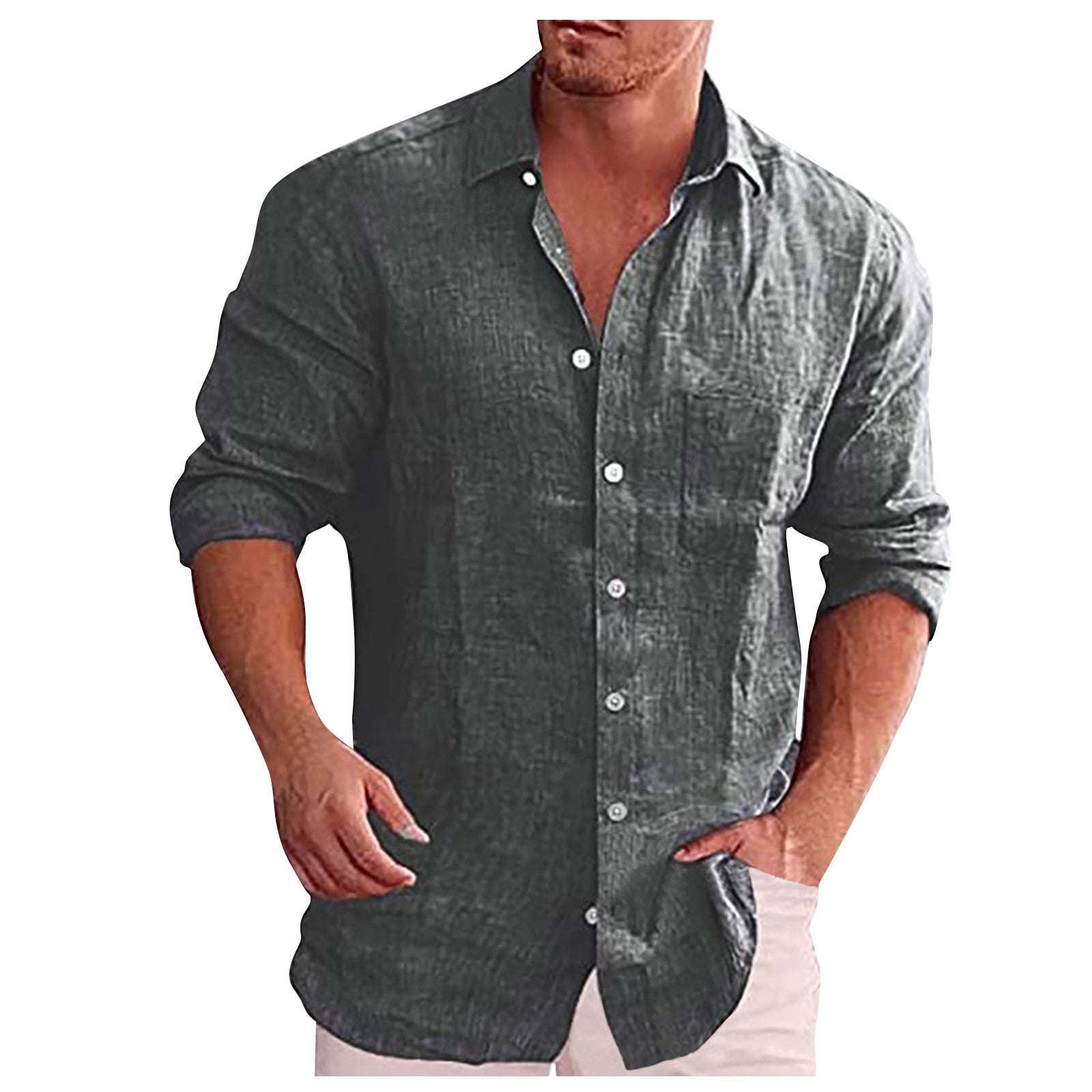 Camicia Casual in Lino con Collo Revers