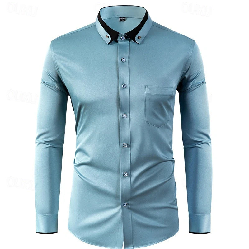 Camicia elegante uomo a due colori a maniche lunghe