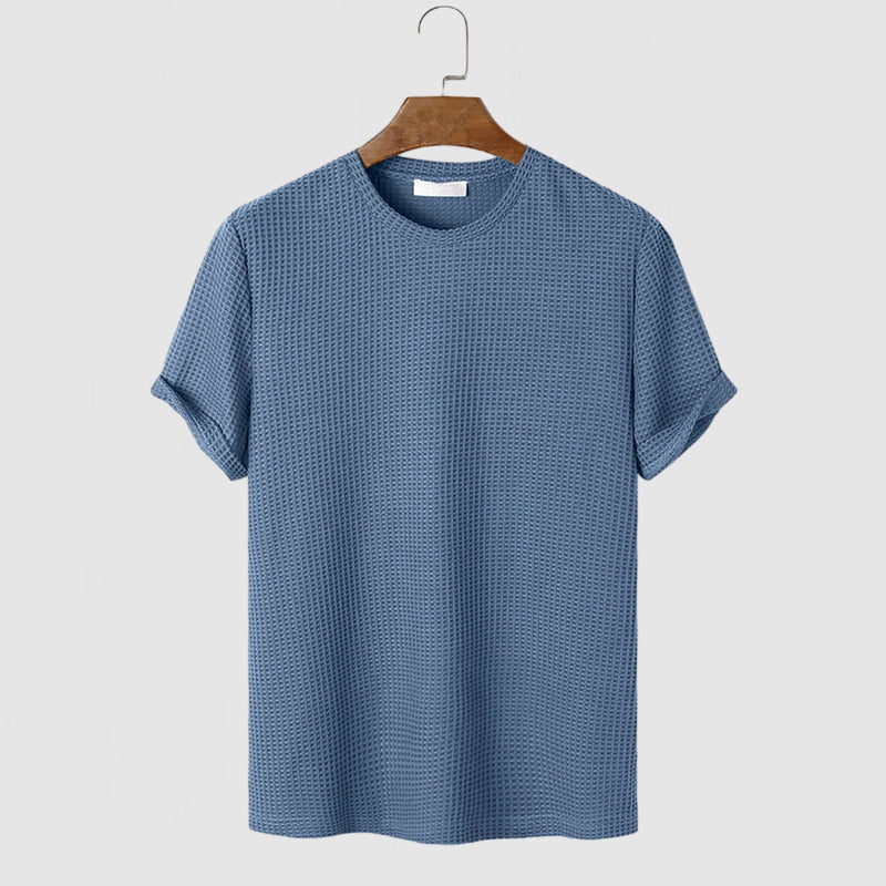 T-shirt in Cotone a Waffle a Maniche Corte