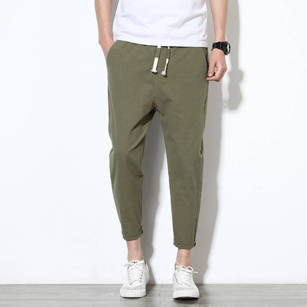 Pantaloni Leggeri in Cotone Verde