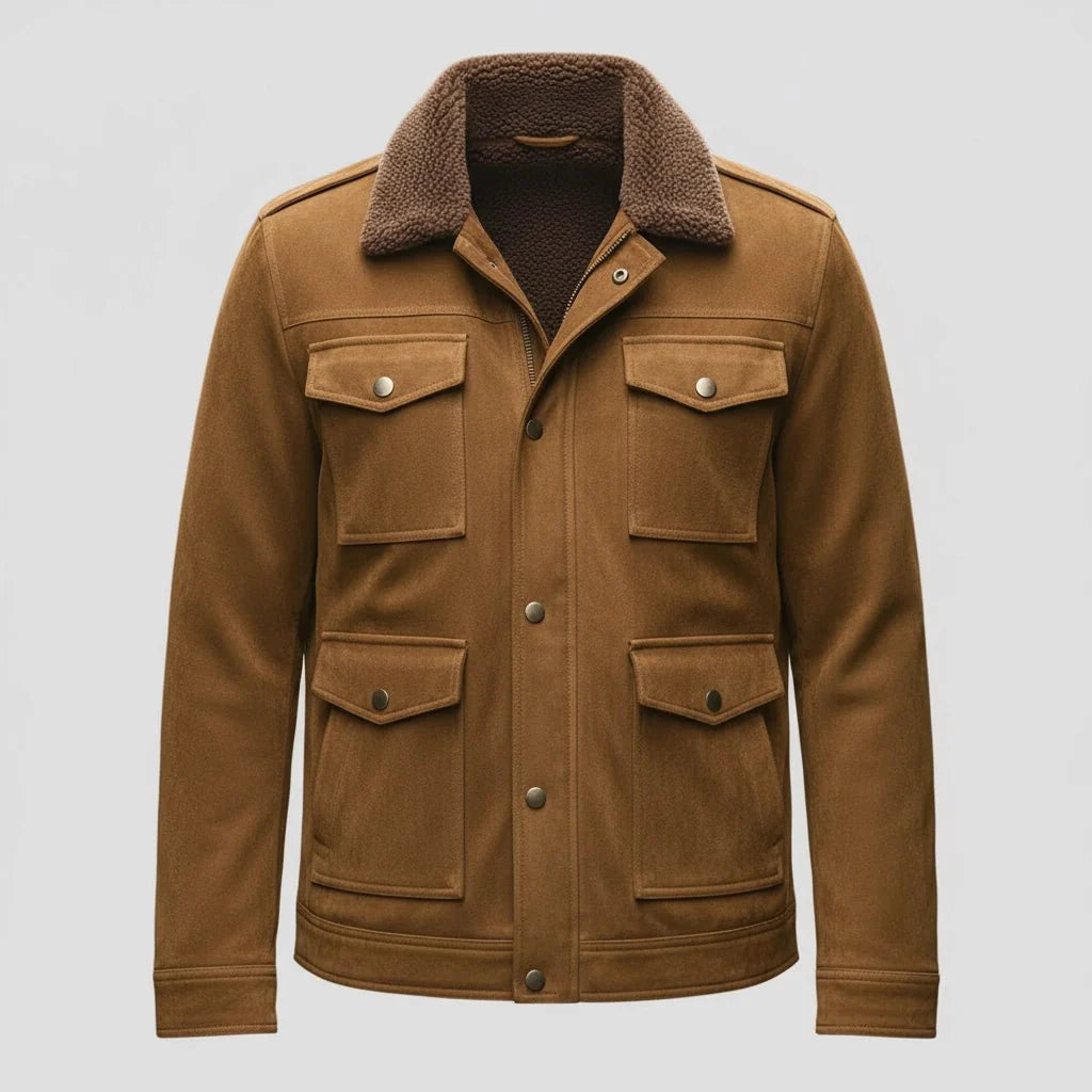 Tommaso | Giacca Vintage in Suede con Colletto in Pelliccia e Patchwork