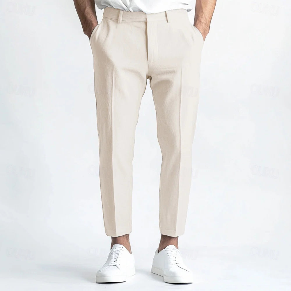 Pantaloni da uomo in lino dritti estivi traspiranti