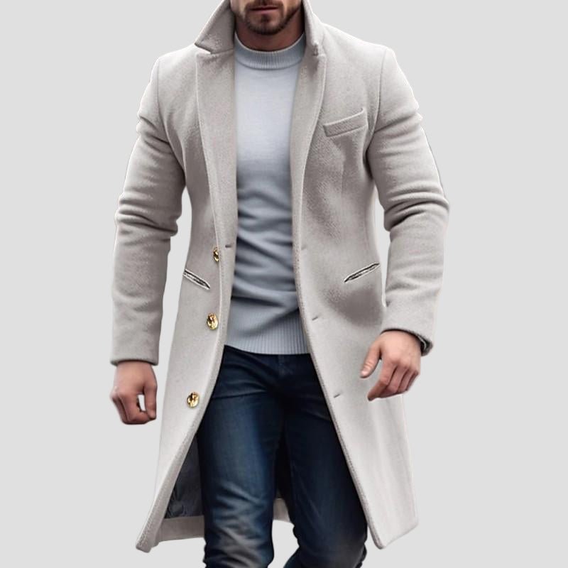 Alessandro | Cappotto Lungo Monopetto in Lana a Tinta Unita Stile Vintage