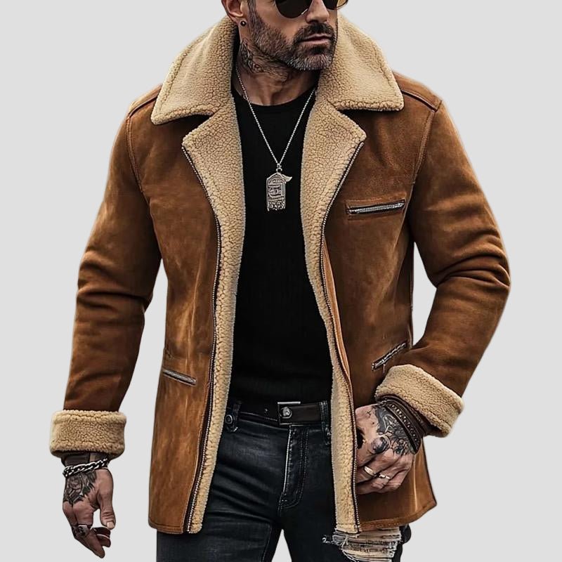 Stefano | Cappotto da Uomo in Suede con Fodera in Pile e Tasche Multiple