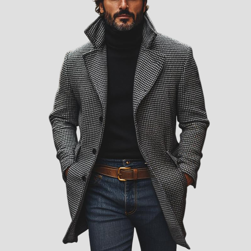Giovanni | Cappotto da Uomo a Quadri con Rever e Chiusura Monopetto