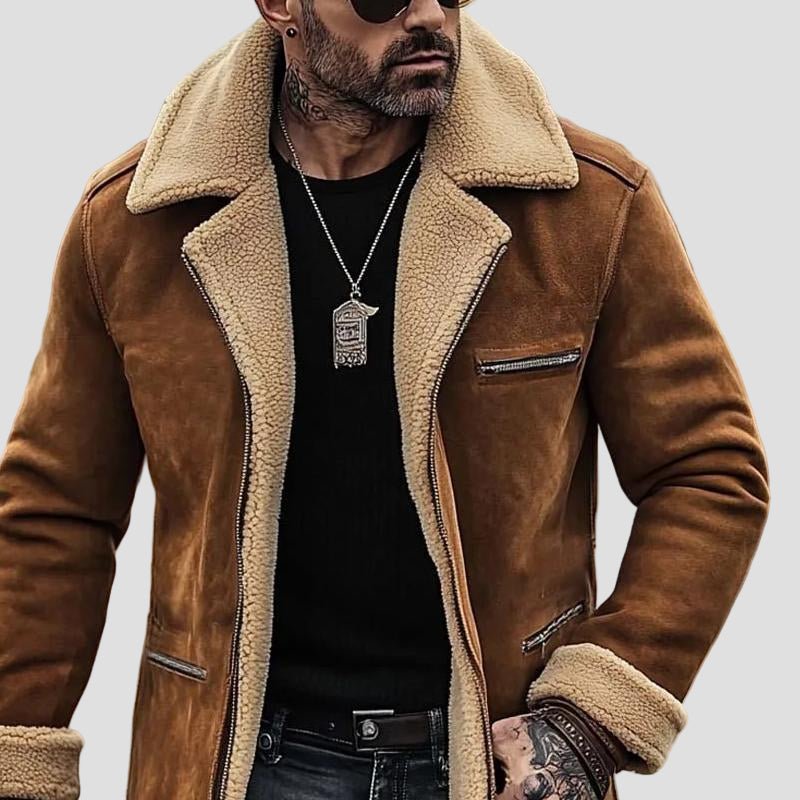 Stefano | Cappotto da Uomo in Suede con Fodera in Pile e Tasche Multiple