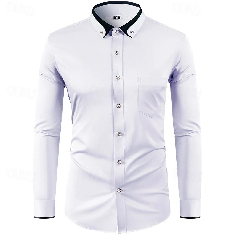 Camicia elegante uomo a due colori a maniche lunghe